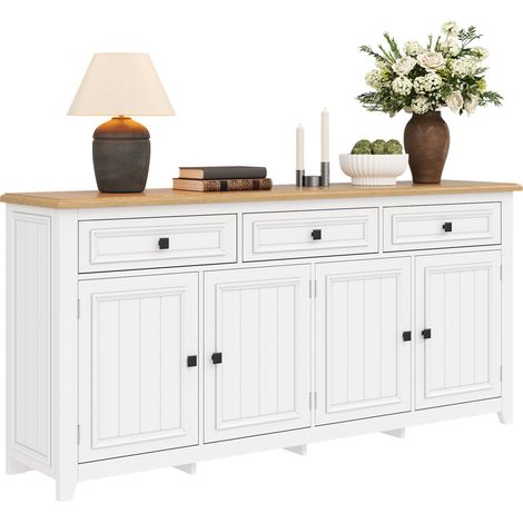 Credenza contenitore 160x35x76 cm MDF bianco effetto legno 3 cassetti e 4 ante - CHICFURN (1/5)