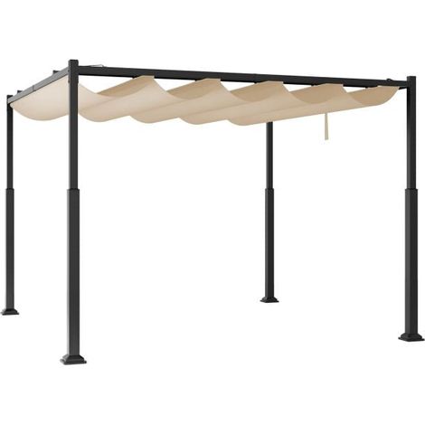 Pérgola exterior de 3x3 metros con toldo retráctil, color beige. (1/5)