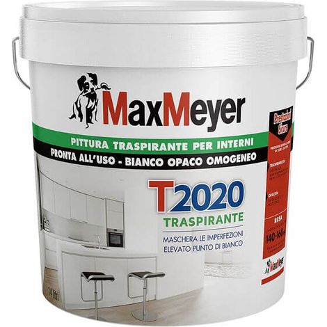 MaxMeyer T2020, Pittura per Interni Traspirante Igienizzante, Bianco, 14L (1/8)