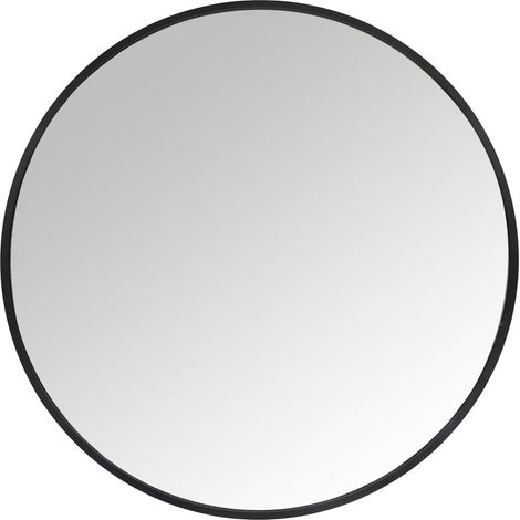 Miroir Rond, Ø 60 cm, Cadre métal, Miroir Mural pour Couloir, Salle de Bain, Salon, à Suspendre, Noir (1/5)