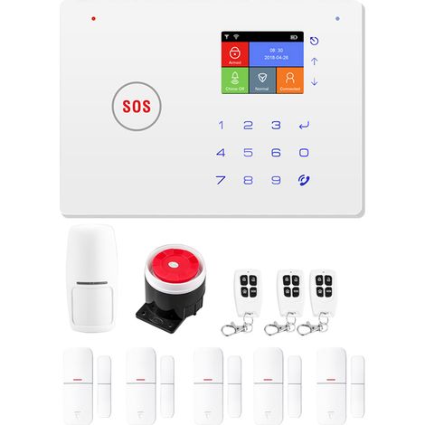 Sistema de alarma inalámbrico GSM WiFi para el hogar, sensor PIR, 5 contactos para puertas/ventanas, control por aplicación, protección. (1/5)