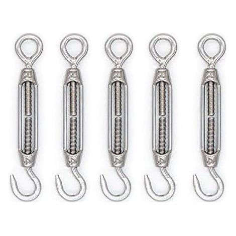 Tendeur Cable Crochet M4 (Crochet et Oeil), Tendeur Fil Acier/Tendeur Cable INOX en Acier Inoxydable 304 pour Fil a Linge, Cable Acier, Corde Acier - Lot De 5 (1/5)
