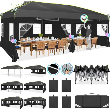 SIENTICE Tonnelle pliante 3 x 6 m – Tonnelle Pop-up étanche et stable – Tente de réception pliable– Tonnelle de jardin avec protection UV et 6 parois latérales – Noir (1/5)