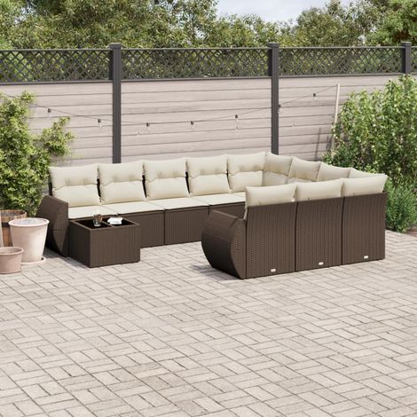 Set de sofás de jardín 11 pzas cojines ratán sintético marrón vidaXL (1/5)