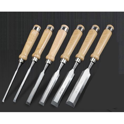 MINKUROW 6-teiliges Holzmeißel-Set in Holzbox für Holzschnitzereien, Zimmerleute, Schnitzwerkzeuge Länge 240 mm bis Breite 6 mm, 10 mm, 12 mm, 16 mm, 20 mm, 25 mm (1/2)