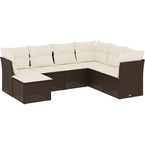 Maison Exclusive - Salon de jardin avec coussins 7 pcs marron résine tressée (1/3)