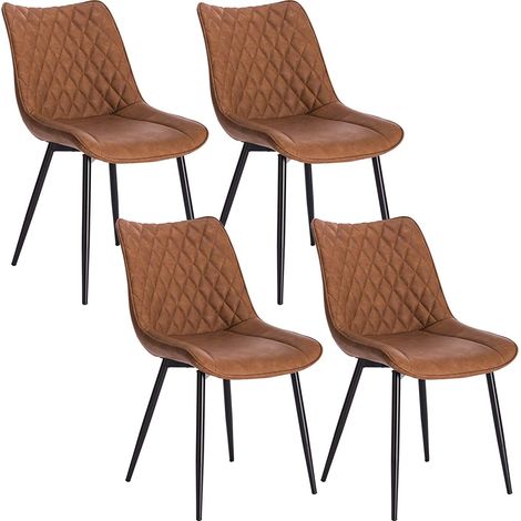 WOLTU Lot de 4 Chaises de salle à manger en Similicuir - 46x40, 5x85, 5cm - Pieds en métal - Charge max 100 kg - Brun Clair