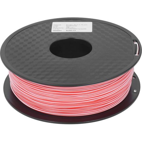 Filament PLA 1.75mm Rouge et Blanc Bicolore pour Imprimante 3D, Matériau d'Impression pour Modélisme et DIY (1/5)