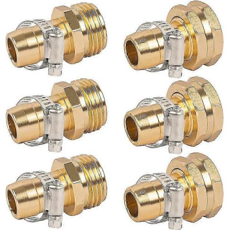 Kit de réparation pour tuyau d'arrosage (3 pièces) : raccords mâles et femelles, pinces, pour tuyaux de 3/4 po et 5/8 po. (1/5)