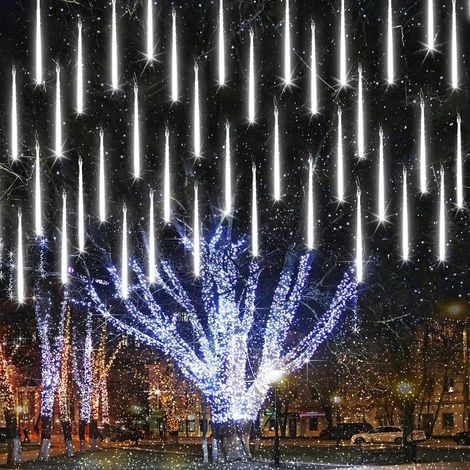Lumières de Noël d'extérieur, 11,8 pouces, 10 tubes, 240 LED de pluie de météores, étanches, connectables pour la décoration de Noël (blanc) (1/5)
