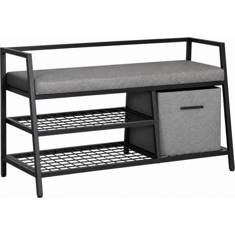 Schuhschrank / Sitzbank Estha Loft inkl. Schublade schwarz / grau hjh LIVING (1/5)