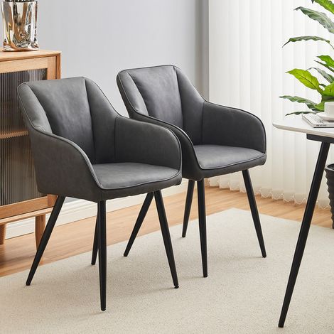 Clipop – Lot de 2 chaises rembourrées en simili cuir – Accoudoirs ergonomiques – Pieds en métal robuste – Pour salon, chambre ou bureau – Gris (1/5)