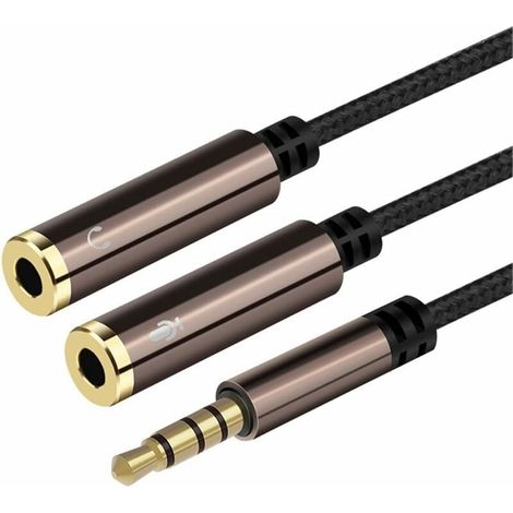 30cm Audio Câble Adaptateur Jack 3.5mm Mâle vers 2 Femelle Splitter Audio Câble de Rallonge Adaptateur Audio Stéréo Plaqué Or pour Téléphones. . Orateurs. Tablettes. PC. Lecte (1/5)