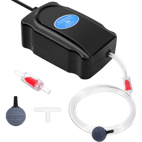 Aquarium air pump, 3 W, powerful, adjustable aerator for aquariums from 5 to 300 l, extremely quiet, with 1.5 m hose (1/5)
