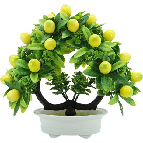 Künstlicher Bonsai-Baum mit Früchten und Blüten – Neues Design, Dekoration zum Chinesischen Neujahr, Topfpflanze, Zimmerpflanze, Zitrone, 28 cm hoch, ca. 29 cm breit. Material: Kunststofftopf, Baum un (1/2)