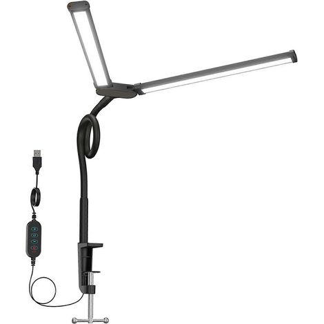 Lampe de travail LED à pince avec double bras flexible, 10 niveaux de luminosité, lampe de lecture à pince pour le maquillage et la photographie, pour bureau, tables, chambre (1/5)