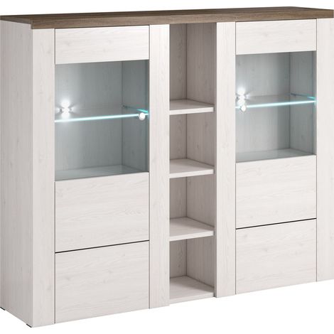 Aparador Salelbo 105, Cebolla de alerce + Trufa roble, 130x155cm, Número de puertas: 237cm, Aglomerado laminado, Vidrio (1/3)
