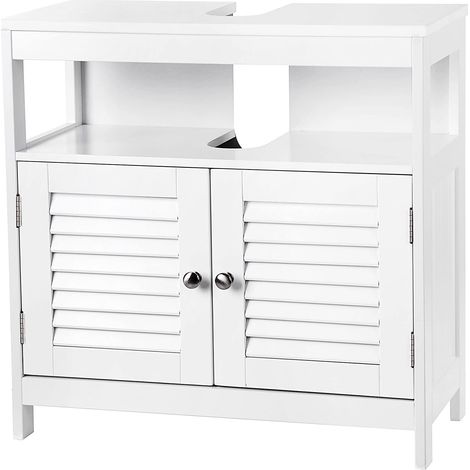 Mueble bajo lavabo armario de almacenamiento baño 2 puertas 2 compartimentos anti humedad MDF blanco 120000676 (1/5)