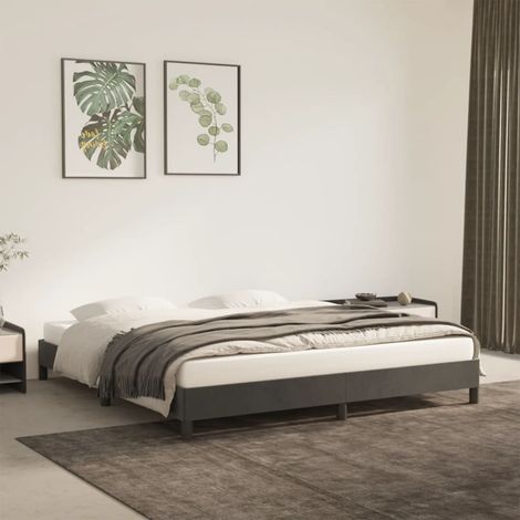 Cadre De Lit Moderne: Queen Size - Lit Double - Gris foncé 160 x 200 cm Velours Chic-855135 (1/5)