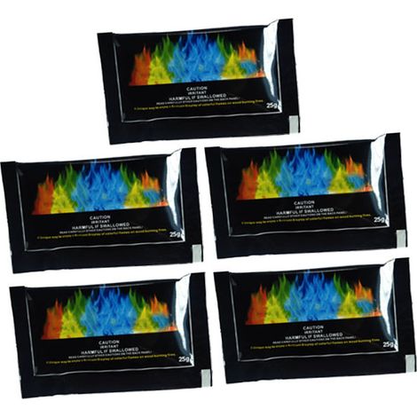 Lot de 5 sachets de 25 g pour barbecue, camping et feux de camp, avec flammes colorées changeant de couleur.