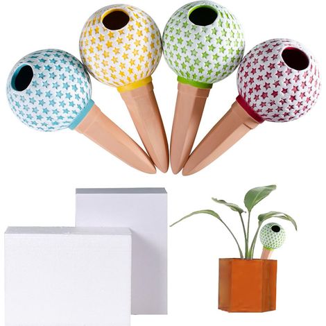 Lot de 4 cônes d'arrosage en argile, distributeur d'eau automatique pour plantes, boules d'arrosage pour les fêtes, système d'arrosage autonome pour plantes d'intérieur, balcon et jardin - Étoiles (1/5)