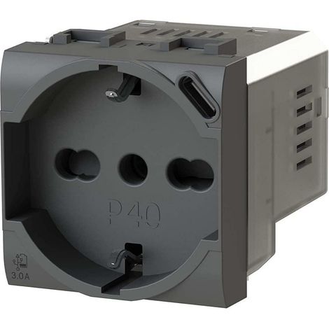 Modulo presa schuko con presa USB 3.1 tipo C, 5Vdc 3A, serie U, antracite, compatibile con serie BTicino Living Light - 4Box USBP40 3.0 4B.L.P40.USB (1/5)