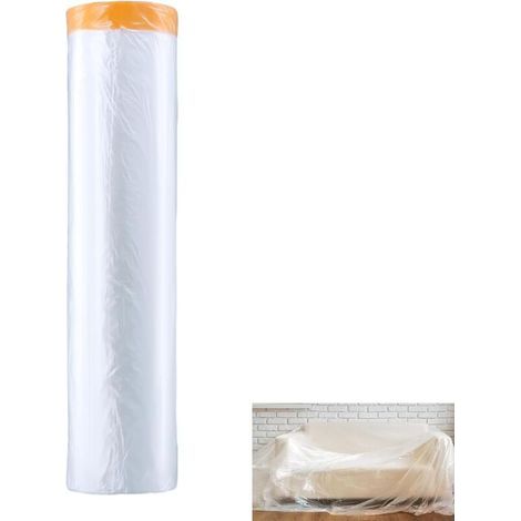 1 rouleau de bâche de protection pour peinture. 400 cm x 20 m. bâche en plastique. pour protéger les sols et les meubles (avec autocollant de positionnement) (1/5)