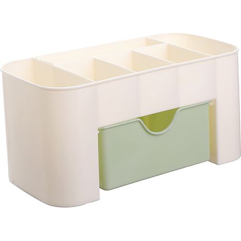 [Organiseur de bureau avec tiroir] Organiseur multifonction plastique - Porte-accessoires pour bijoux et maquillage - Dimensions 21x10x10cm - Vert clair (1/4)