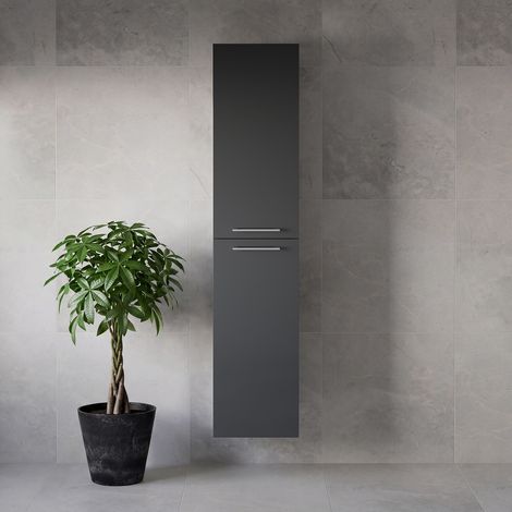 Napoli Gloss Grey 350mm x 1600mm Wall Mounted 2 Door Storage Unit - 350mm - Chrome 160mm Handle