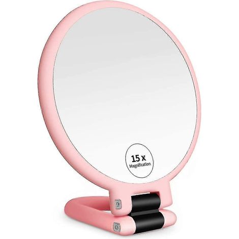 1 x 15x Handheld Magnifier: Double-sided Base Magnification and True Image Makeup Mirror (Compact and Portable, Can Be Used as a Vanity Mirror) (1/4)