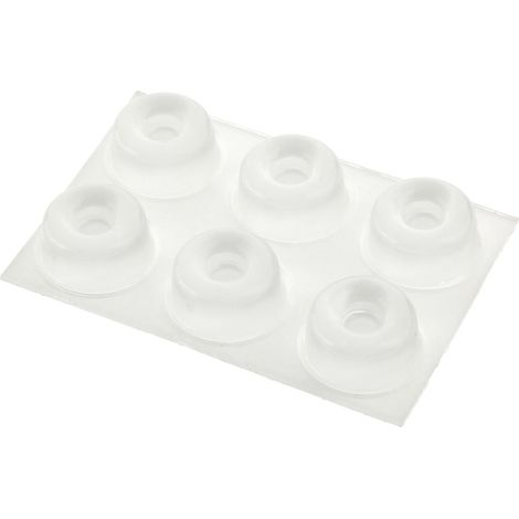 6 Topes de puerta adhesivo oculto para muebles con acabado cristal transparente. Dimensiones: 22x22x10 mm -
