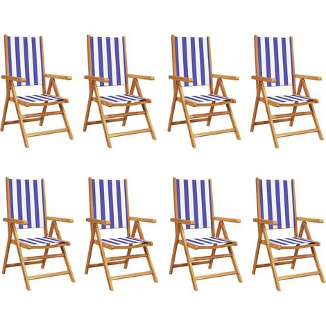 Maison Exclusive - Set di 8 sedie pieghevoli reclinabili in tessuto blu e bianco e legno massello. (1/5)