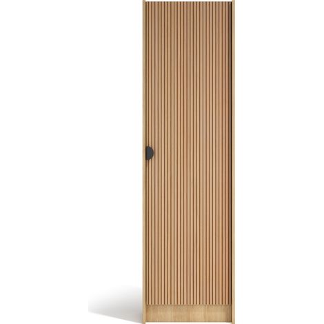 Herdasa, Zapatero alto NUX en melamina, 175x50x24cm - roble dorado y puertas efecto vallado (1/5)