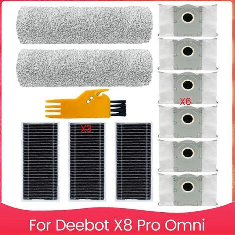 Accessoires pour aspirateur robot Ecovacs Deebot X8 Pro Omni : lingette de nettoyage à rouleau, filtres HEPA, sacs à poussière