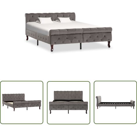 The Living Store Bettgestell Grau Samt 140 x 200 cm - Betten - Bettgestell - Boxspringbetten - Doppelbett - Grau (1/5)