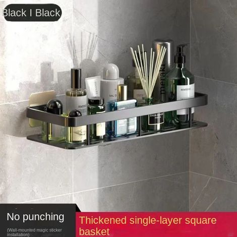 (Noir 1Square) Étagère de rangement pour salle de bain sans perçage, étagère d'angle murale, porte-shampoing pour WC, accessoires de salle de bain (1/5)