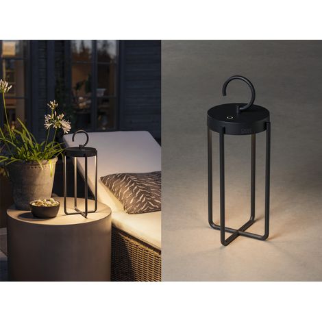 LED Outdoor Laterne MANOROLA USB aufladbar für Boden & Tisch, Schwarz Höhe 39cm (1/5)