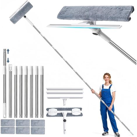 4m Raclette Vitre Telescopique avec 180°Tete Rotative pour Fenetres Hautes (1/5)