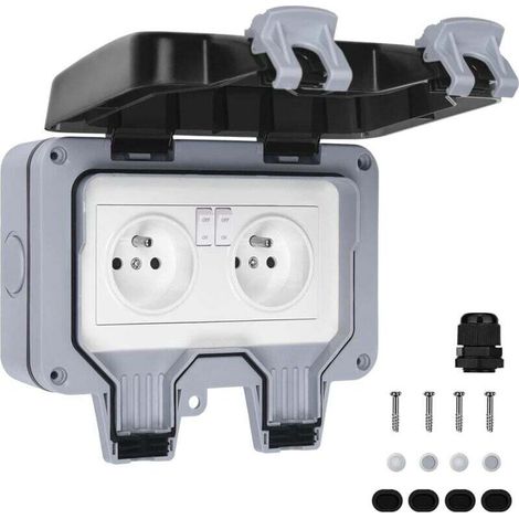 MUMU One-Piece Outdoor Waterproof IP66 Socket (Double Socket with Gray Switch) (1/4)
