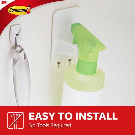 Command 17009 Pinze e grucce: gancio per bottiglie spray (bianco), accessorio semplice per armadietto, organizer per appendere bottiglie spray (1/4)