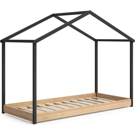 Cama juvenil tipo cabaña Moira acabado roble y gris antracita Medidas:  (Largo 216.5 x ancho 102 x alto 163.7 cm) (1/2)
