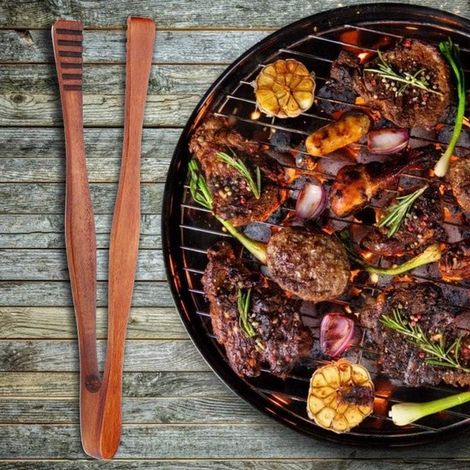 1 pieza，Pinzas para parrilla，Pinzas de cocina de madera，Pinzas de bambú para servir，Carne a la parrilla，Pinzas de madera reutilizables (1/4)