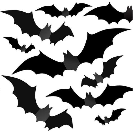 Decoraciones de Halloween - Artículos de decoración para fiestas de Halloween en interiores y exteriores, 56 piezas de pegatinas de pared decorativas de murciélagos aterradores en 3D de PVC reutilizab (1/5)