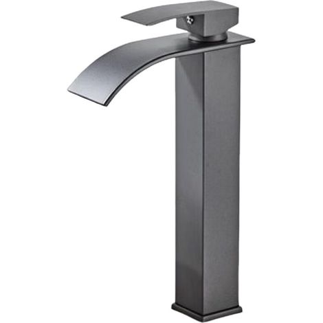 Robinet de lavabo cascade gris, mitigeur d'évier avec bec haut de 232 mm, robinet cascade gris G 3/8