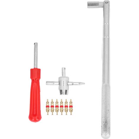 Set outil demontage montage valve pneu chromé pour auto moto vélo avec extracteur tige 27 cm et 4 en 1 (1/5)