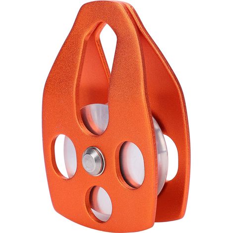 Poulie simple de grande taille 30 kN avec roulement à billes et plaque latérale coulissante pour le sauvetage, l'escalade en extérieur et les travaux en hauteur (orange) (1/5)