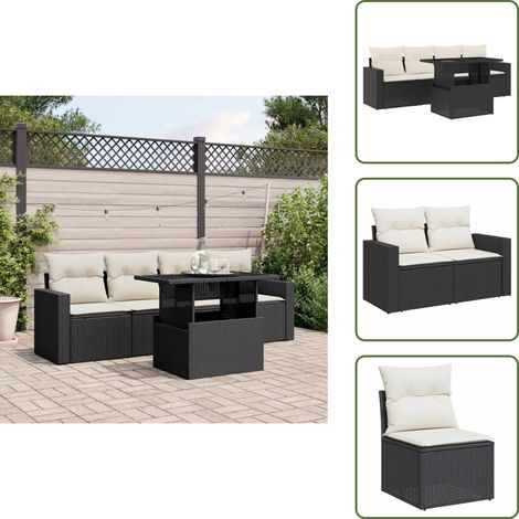 The Living Store 5-tlg. Garten-Sofagarnitur mit Kissen Schwarz Poly Rattan - Gartensorte - Gartenmöbelset - PE-Rattan Möbel - Outdoor Lounge Set - Balkonmöbel (1/5)