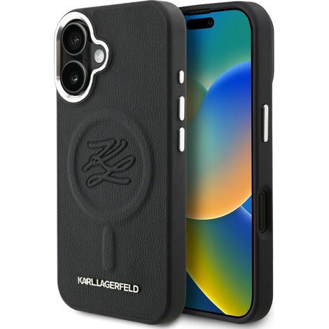 Karl Lagerfeld MagSafe Hülle mit Initialen und Metalllogo für iPhone 16, Schwarz (1/5)