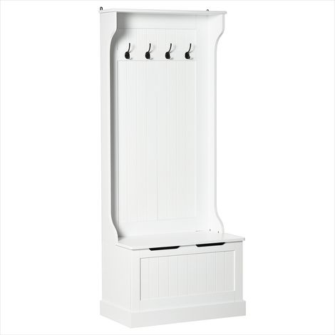 Porte-manteau d'entrée avec banc et rangement blanc MDF 4 en 1 (1/5)