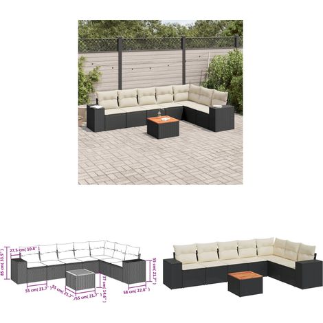Salon de jardin 8 pcs avec coussins noir résine tressée - Ensemble Salon De Jardin - Salon De Jardin Extérieur - Meuble De Jardin - Mobilier De Jardin - Résine Tressée - Home & Living (1/3)
